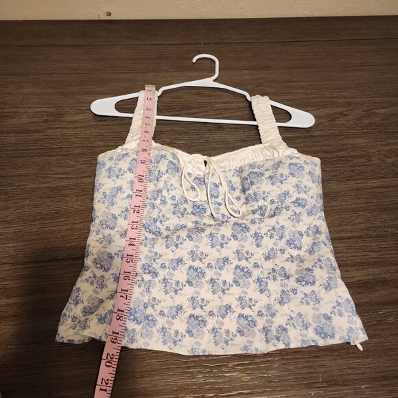 ASTR the Label Floral Milkmaid Top NWT Blue Small Broken Zipper - Picture 2 of 10